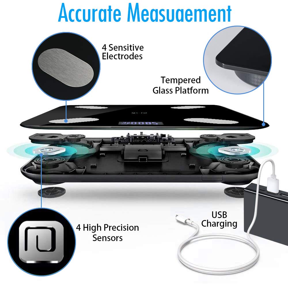 Body Fat Scale Smart Bluetooth Bathroom Weight Scale Health Monitoring Wireless Digital BMI Body Composition Analyzer