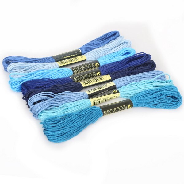 8Pcs/lot 7.5m length Embroidery Thread Hand Cross Stitch Floss Sewing Skeins Craft Knitting Spiraea Sewing Accessories: Blue Serise