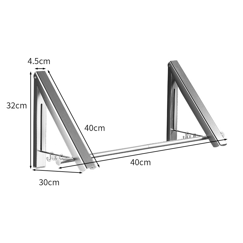 Huishoudelijke Draagbare Vouwen Kleerhanger Muur Gemonteerde Badkamer Droogrek Intrekbare Onzichtbare Kleding Rail Droogrekken: 2pcs Silve 40cm rod