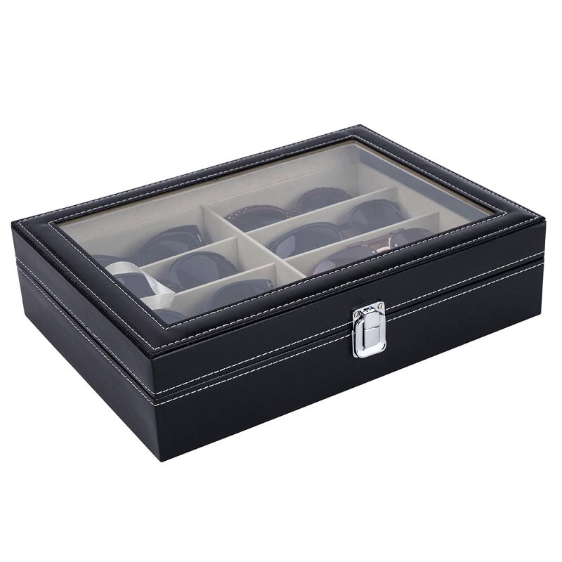 AUTOARK Lederen 16-delige brillenopslag en zonnebril glazen display lade afsluitbare case organizer, wit, AW-151