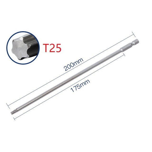 Juego de puntas de destornillador Torx magnético de 200mm de largo, cabeza de destornillador eléctrico T10, T15, T20, T25, T27, T30, 1 ud.: T25