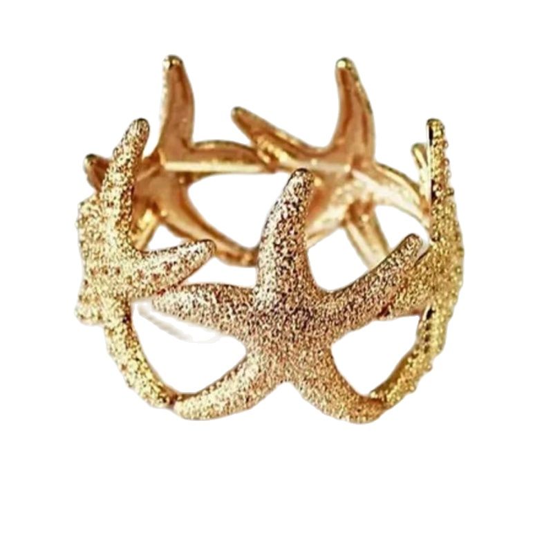 Pulsera y brazalete de estrella de mar elástico dorado, joyería de playa para mujer y niña: Estampado en caliente