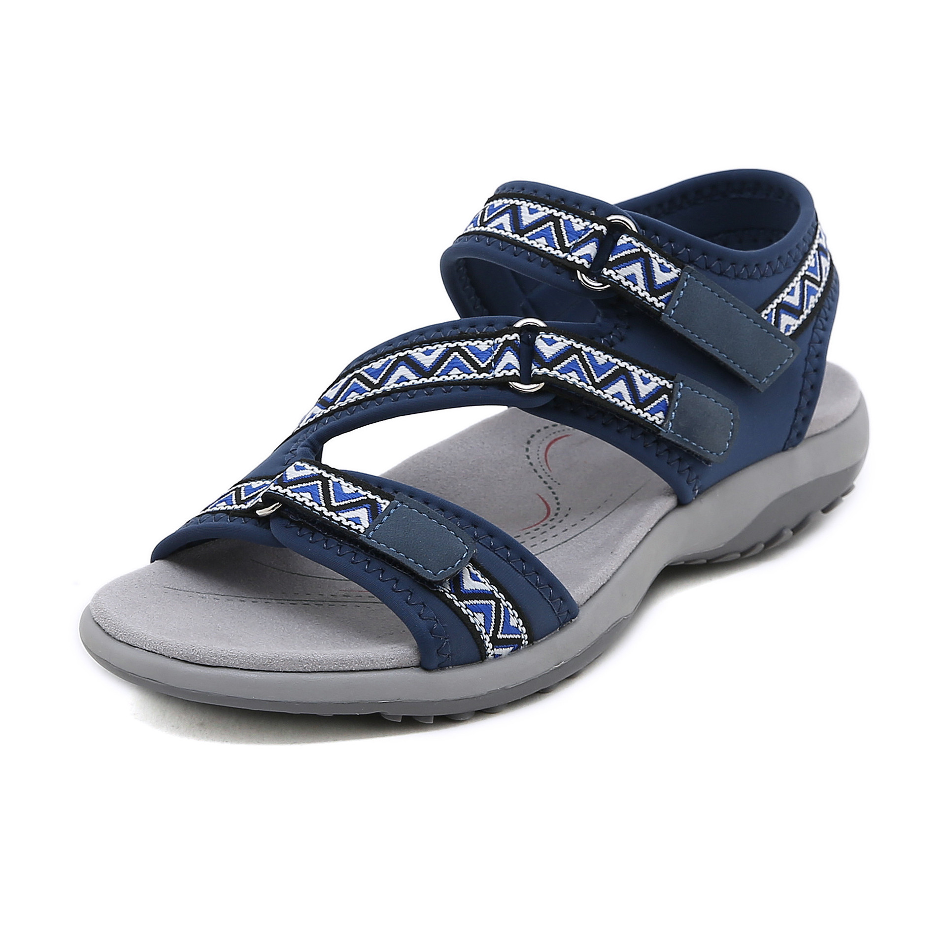 Sandálias de praia boémia antiderrapante de PU para mulheres, sapatos romanos de dedo aberto oco, salto plano para senhoras, impressão macia, casual, verão, 2022: Cinza escuro / 40