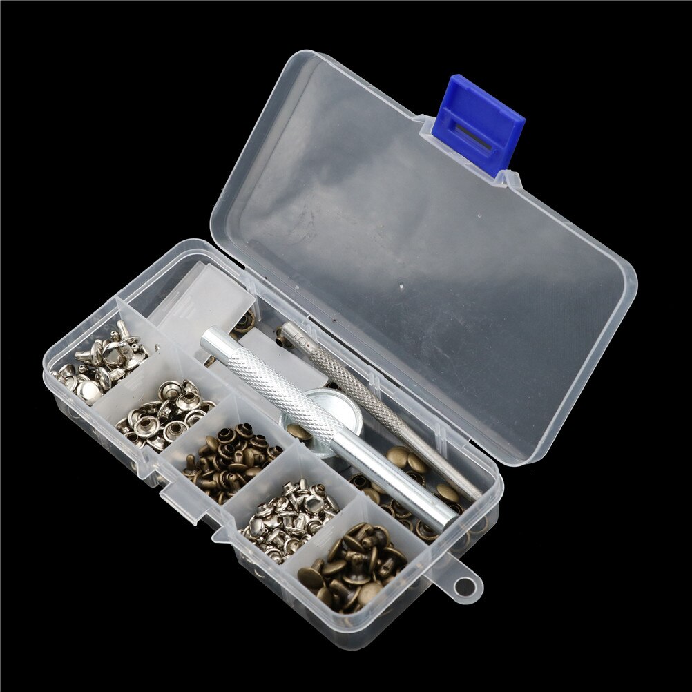 120 Set Metal Single Silver Bronze Rivets with Fixing Tool Kit Leather Repairing Rivets Tubular For Belts