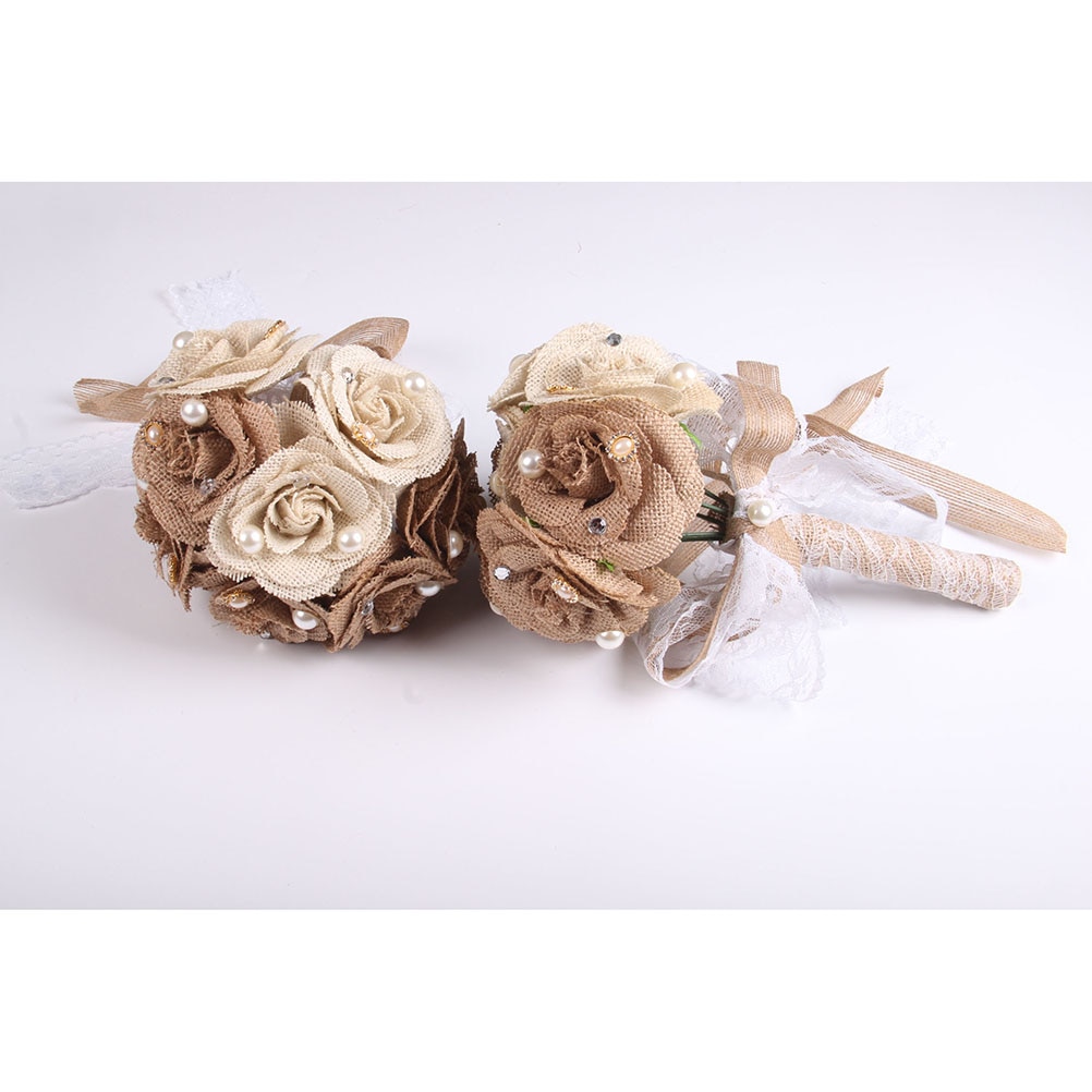 Rustieke Bruiloft Boeket Jute Bloem Boeket Kant en Parels