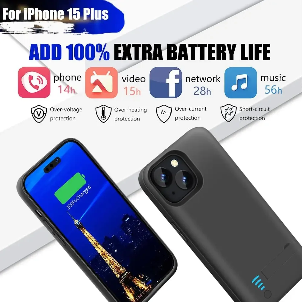 10000mAh Batterij Oplaadhoes voor iPhone 15 Pro Max 15 Plus Power Case Oplaadhoes Batterij Powerbank Compatibel met iPhone 15