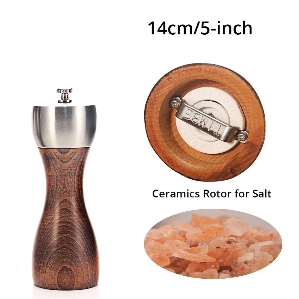 Wood Salt and Pepper Grinder - Wooden Mills, Gourmet Precision Mechanisms and Premium Sea Salt &amp; Peppercorns: 5in for salt
