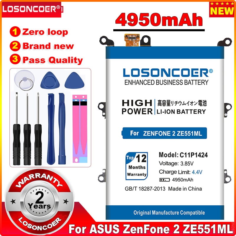 LOSONCOER 4950mAh C11P1424 Battery For Asus Zenfone 2 ZE551ML ZE550ML 5.5 inch Z00AD Z00ADB Z00A Z008D Phone Battery