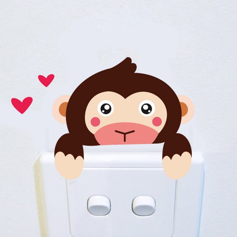 Funny Zoo Animals Patterns Switch Stickers For Kids Room Home Decoration 3D PVC Wall Decals DIY Cartoon Cat Dog Mural Art #1