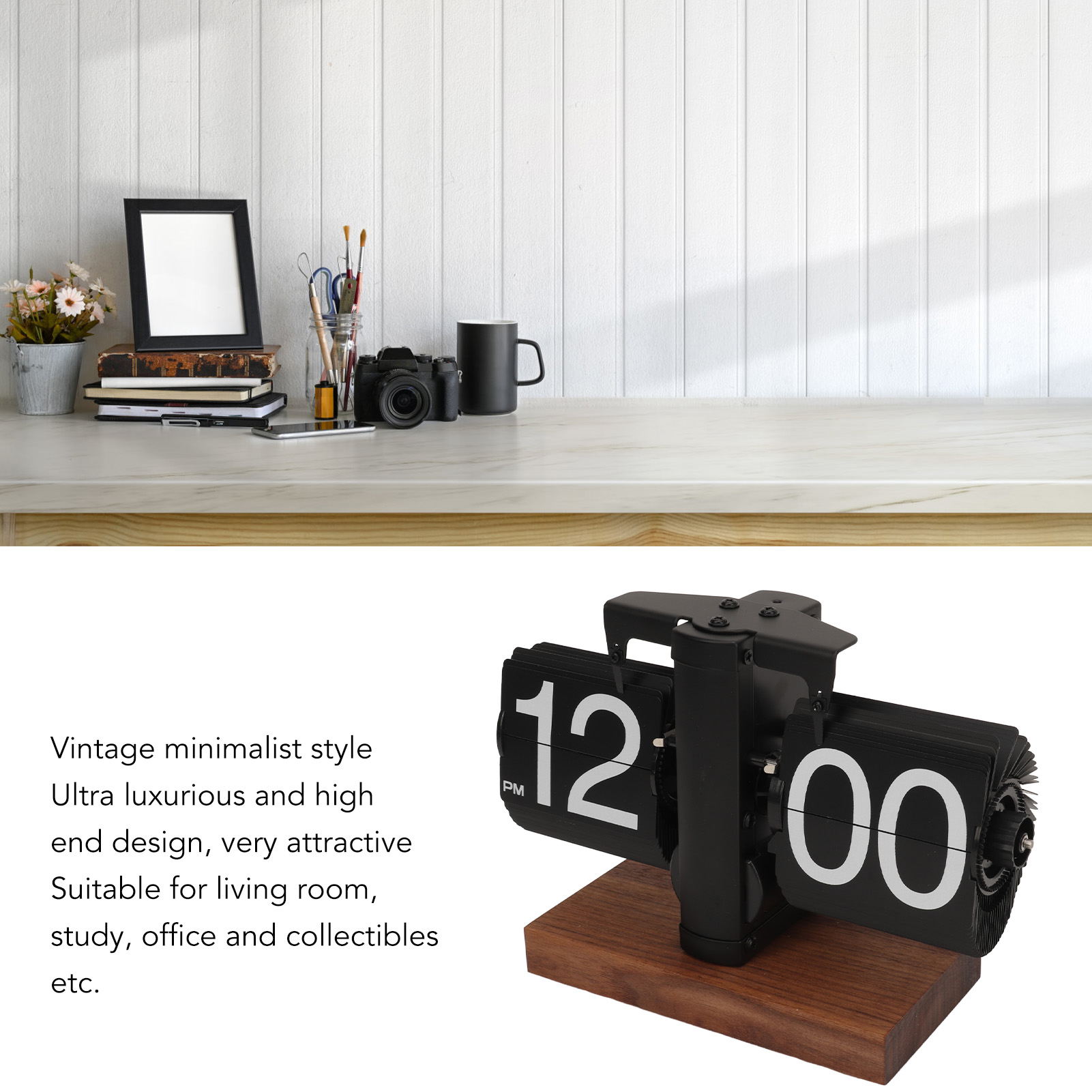 Digital flip down retro mesa ajustável tempo mecânico flip down relógio automático base suave para casa sala escritório decoração