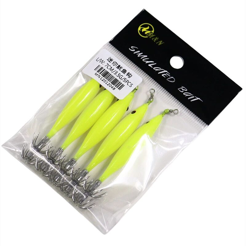 5 unids/bolsa anzuelo luminoso de calamar 7cm anzuelo de calamar brillante anzuelo de pesca de sepia pequeño Señuelos de Pesca de Mar cebo de pesca: Rojo