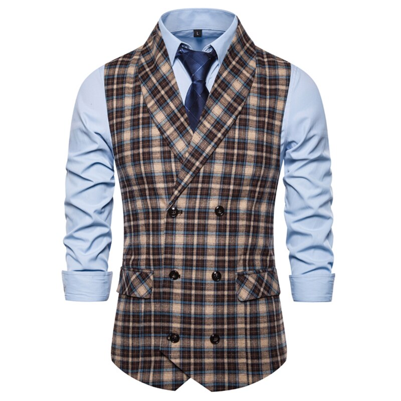 Formel dobbeltradet jakkesæt vest mænd afslappet stribet plaid frakke til mænd kjole veste business bryllup chalecos para hombre: Stil 1 / Xxxl