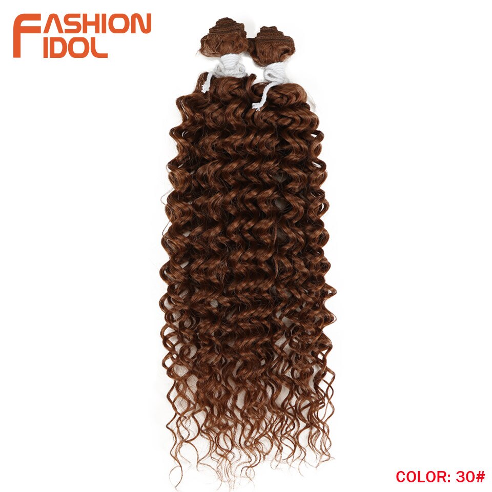 Noble Synthetisch Afro Kinky Krullend Haar Diepe Golf Haar Bundels Extensions Bruin Zachte Super Lang Haar Weave Haar Hittebestendige: 30