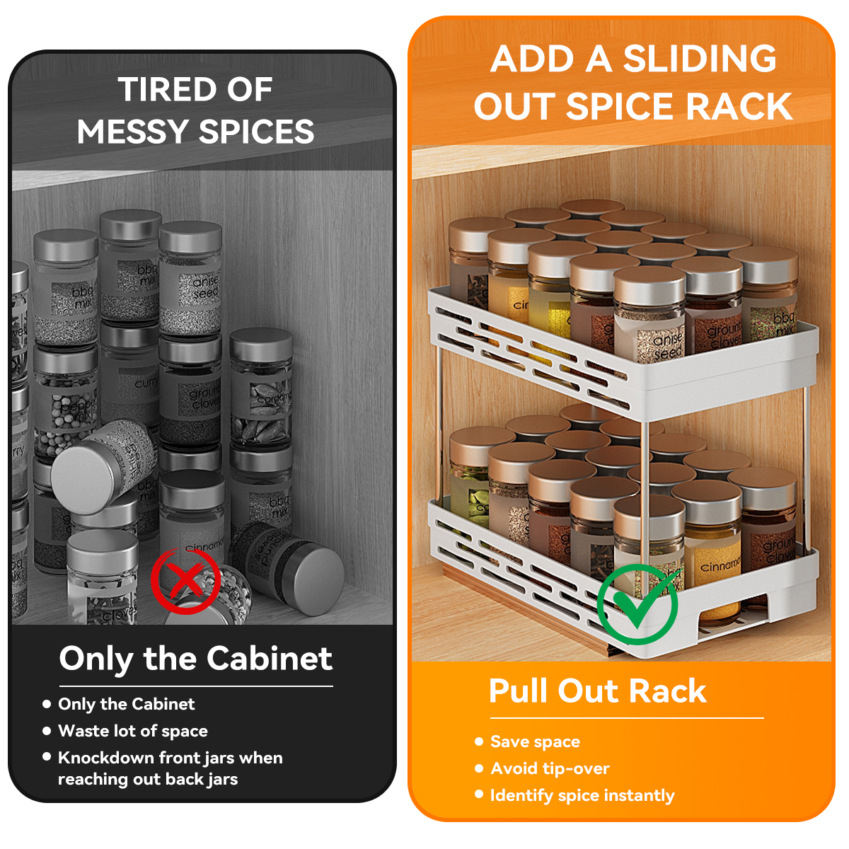 WORTHBUY Keukenkast Opslag Organizer Pull-out Kruiden Fles Opbergrek Glijdende 2 Tier Plastic Organizer Plank