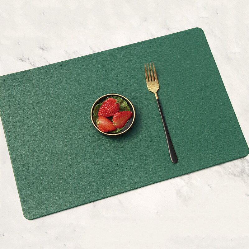 Mantel Individual nórdico de cuero para el hogar, Mantel Individual Rectangular, resistente al aceite, para Hotel, restaurante, posición occidental: green