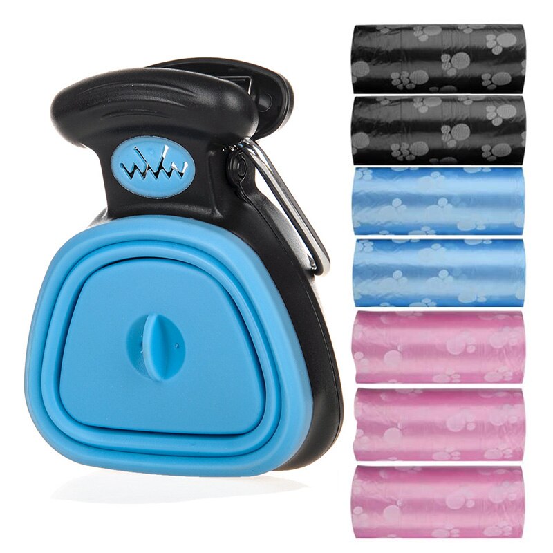 Portable dog poop picker foldable pet poop clip for outdoor use pet poop storage box dog sanitary accessories with garbage bag