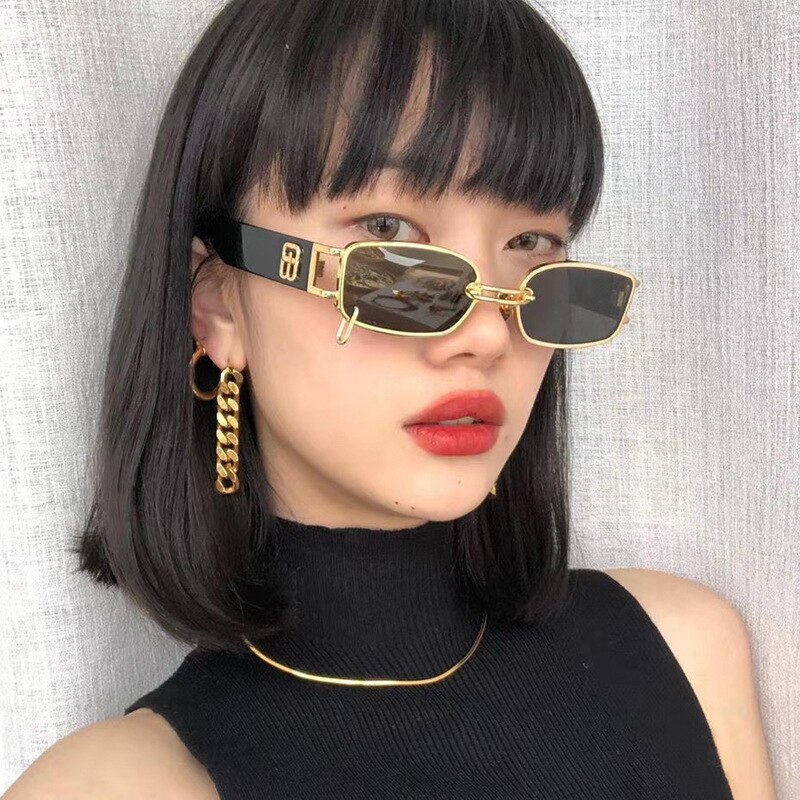 Retro europæiske og amerikanske kvinders solbriller koreanske solbriller seje mandlige stjerner samme stil personlighedskasse metal høj