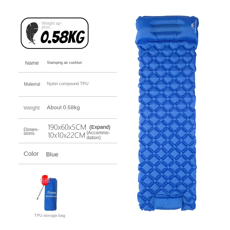 MOUNTAINHIKER Outdoor Stamped Air Cushion Sleeping Pad Camping Inflatable Mattress with Pillow Travel Mat Folding Bed for Hiking: WHITE