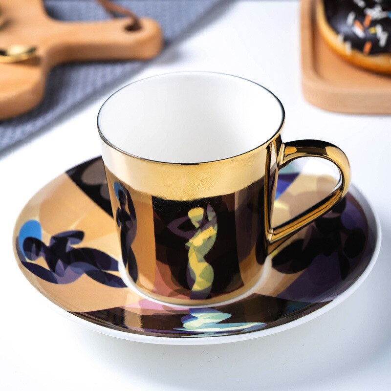 Ouro de luxo criativo copo e pires conjunto design moderno animal cerâmica porcelana xícara café mobiliário decoração chá copos