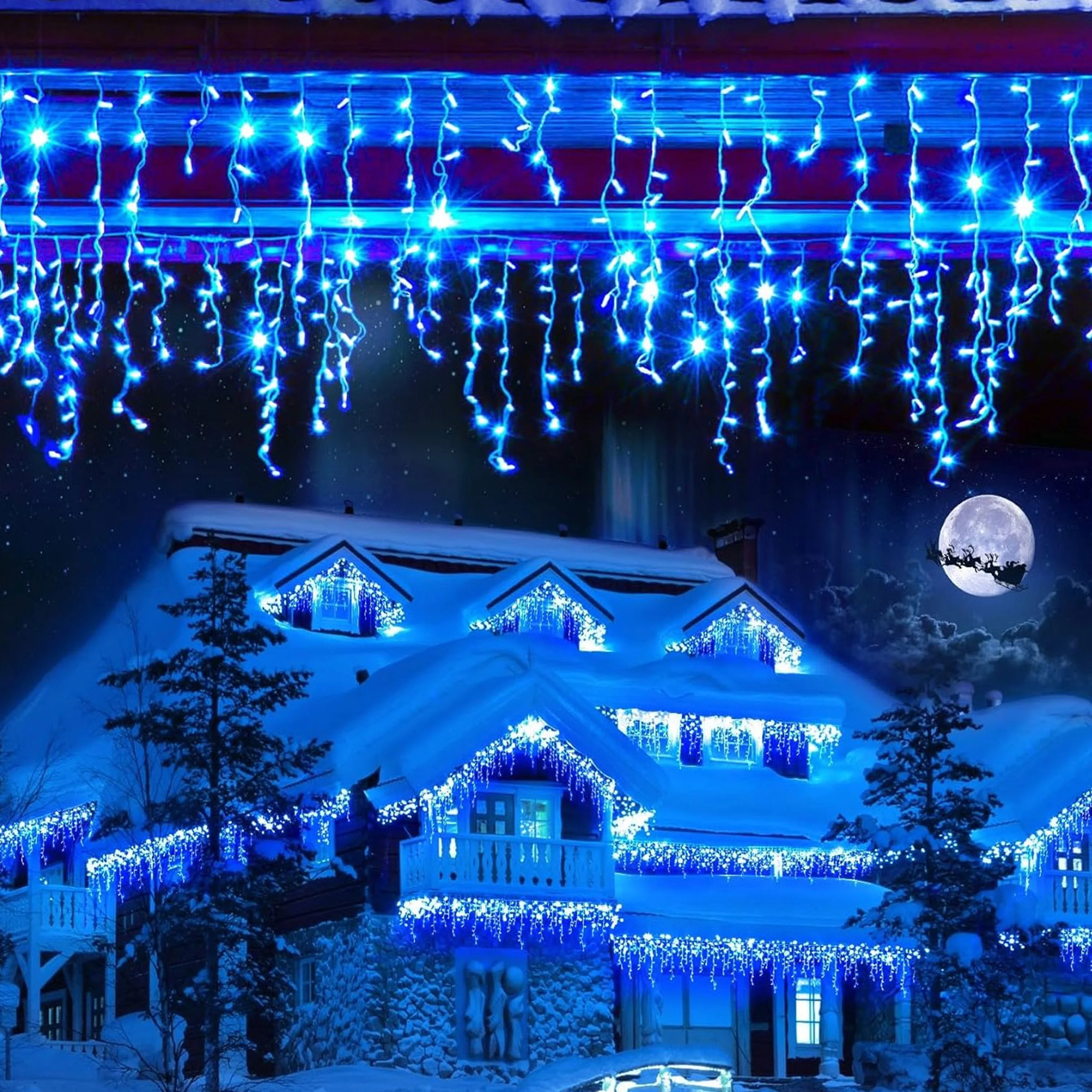LED-Eiszapfen-Lichterkette für den Außenbereich, wasserdicht, weihnachtlich, dekorativ, 8 Modi, Urlaubsbeleuchtung für Garten, Traufe, Feen-LED-Eiszapfen-Lichter: Blau