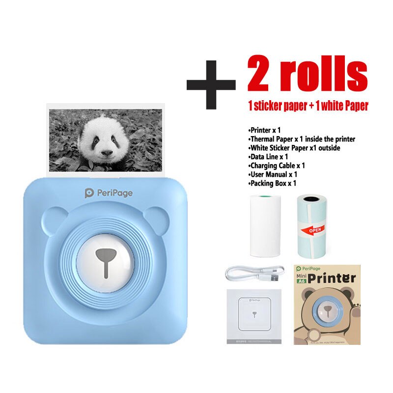 A6 peripage mini pocket printer draadloze bluetooth thermische labelprinter draagbare fotoprinter inktloze usb android ios telefoon: Blauwe 1 sticker