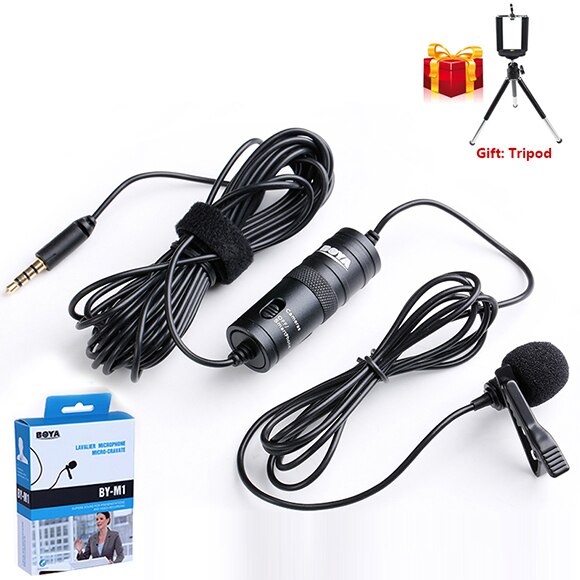 BY-M1 Universal Clip-on Collar Tie Microphone Mobile Cell Phone Microphone Mic for IOS Android Camera Recording Pen: M1 and tripod gift