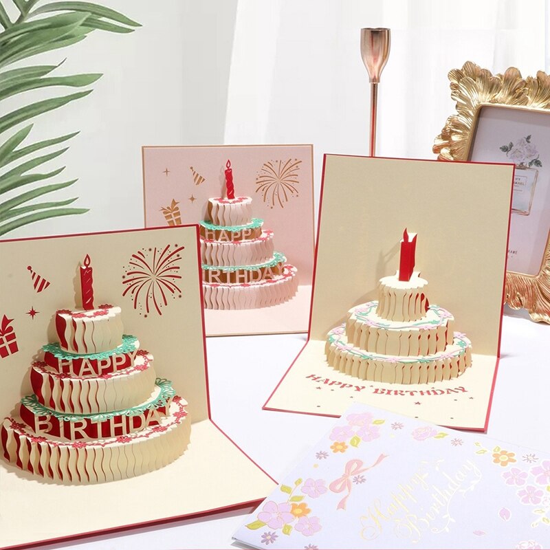 Happy Birthday Card for Kids 3D Up Greeting Cards Christmas Valentine' Day Birthday Party Postcards with Envelope