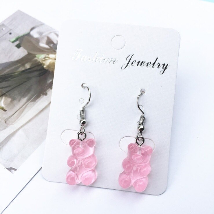 Arc-en-ciel gommeux ours doux mignon fille boucles d'oreilles avec résine alimentaire oreille clip femelle boucles d'oreilles petite fille boucles d'oreilles: 5