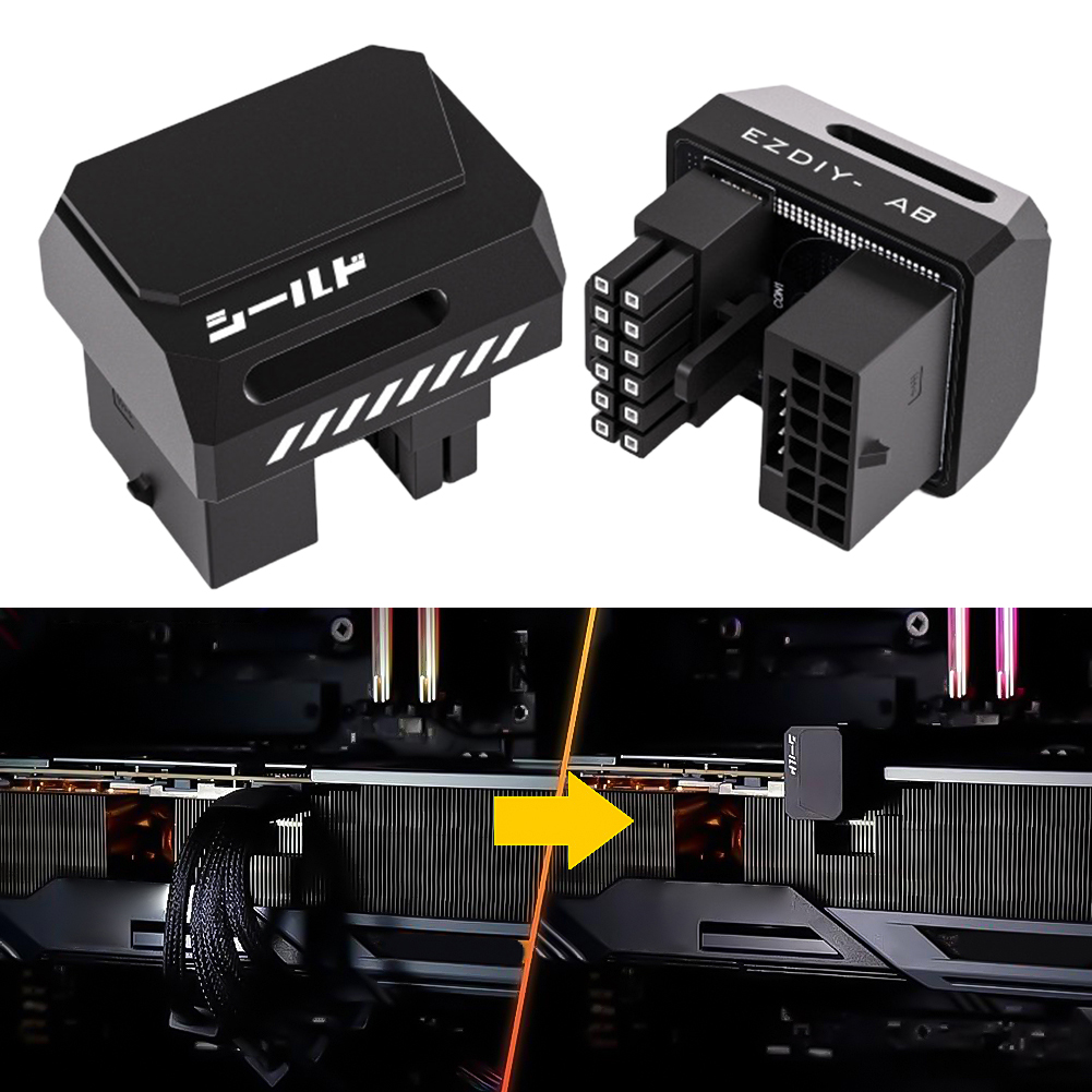 12VHPWR 180 Degree Angled Adapter 600W 16 Pin GPU Power Connector Pcie 5.0 Power Adapter for 12+4pin RTX 3090Ti 4070Ti 4080 4090