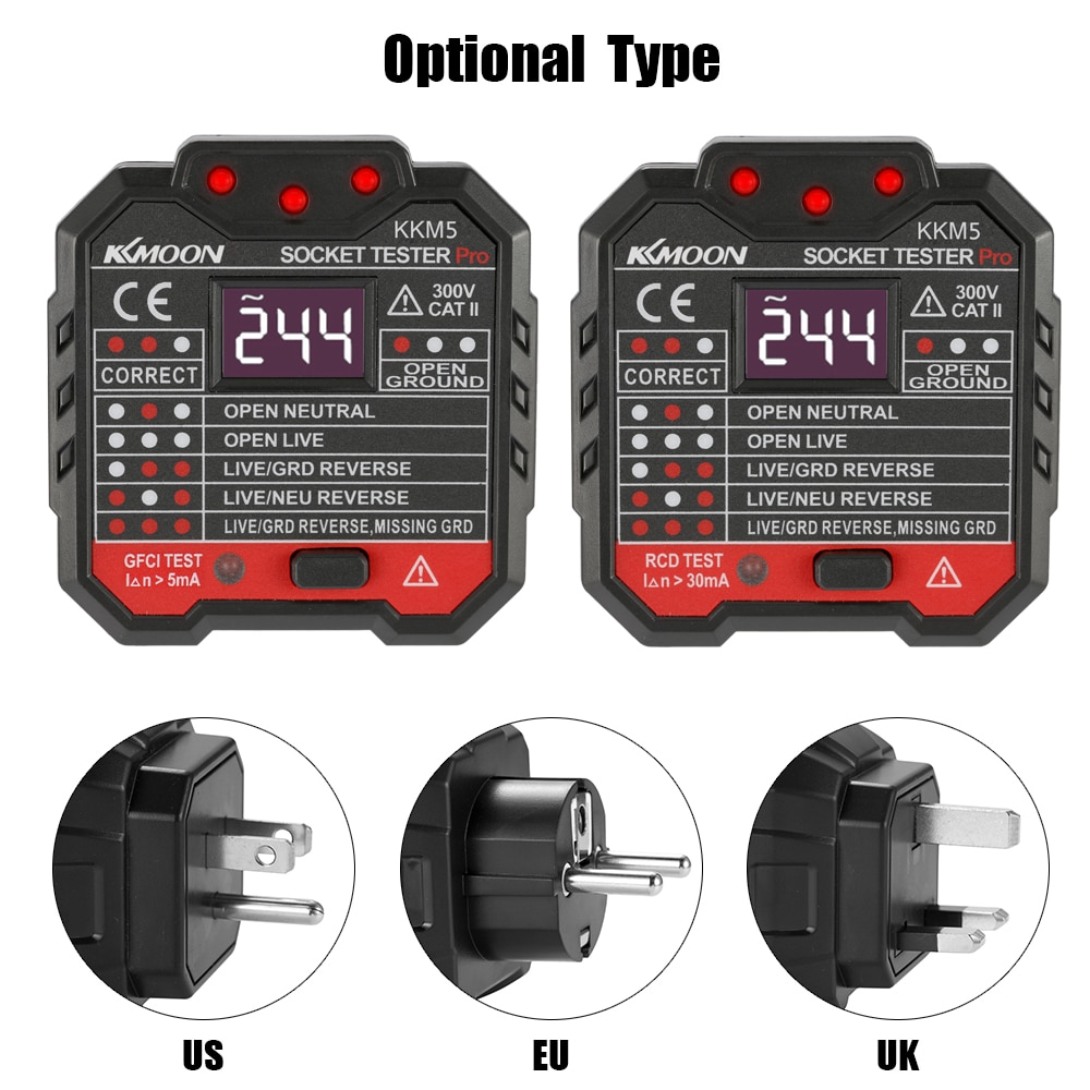 KKmoon – détecteur de prise d&#39;affichage numérique Portable KKM5, testeur de tension de polarité de Circuit, détecteur de disjoncteur de prise murale, Test RCD