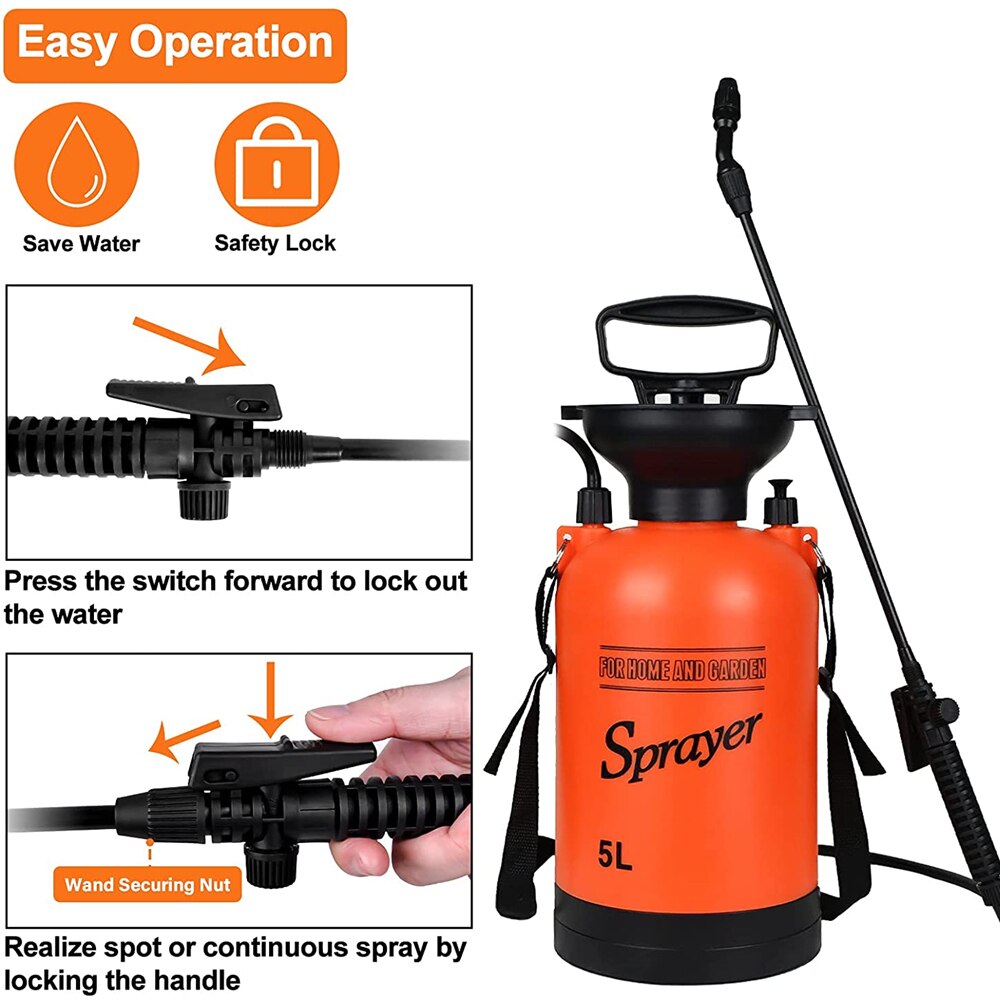 Knapsack Garden Sprayer 5L Hand Pressure Sprayers Spray Bottle for Yard Lawn Gardening Adjustable Air Pump Water Sprayers Bottle