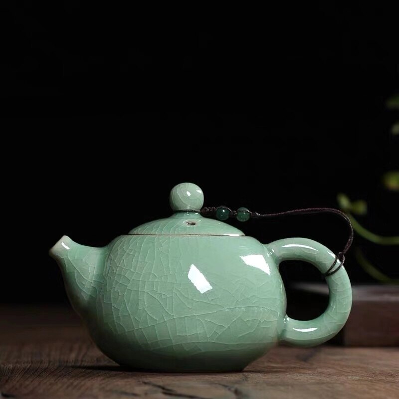 Juego de té con esmalte craquelado, tetera china de cerámica celadón longquan con horno ge, tetera antigua de arcilla yixing.: A