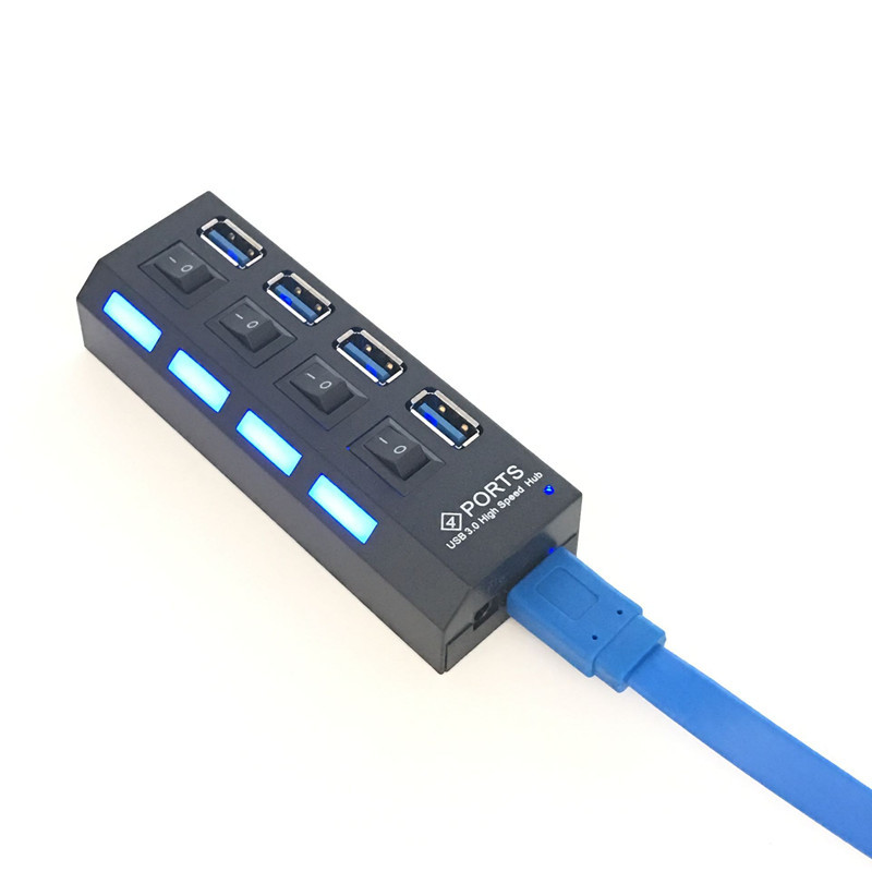 4Port Micro USB Hub3.0 USB Splitter for Tablet Laptop Computer Notebook High Speed 480Mbps USB 30 Hub LED with ON/OFF Switch