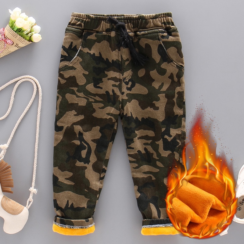 Vinterbyxor för pojke avslappnad varma tjocka fleecebyxor baby kids kamouflage byxleggings