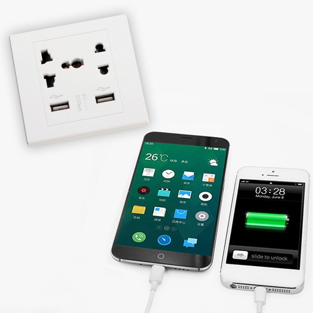 Dual USB Port 5V 2100MA Electric Wall Charger Port Dock Socket Power Outlet Electricity AC Power Panel Plate