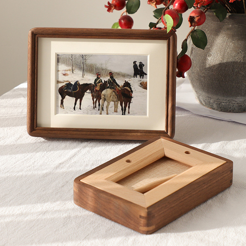 Marco de fotos de madera hecho a mano Retro con dibujos animados de paso, marco de fotos de escritorio de pie Vertical/Horizontal, decoración de pared colgante