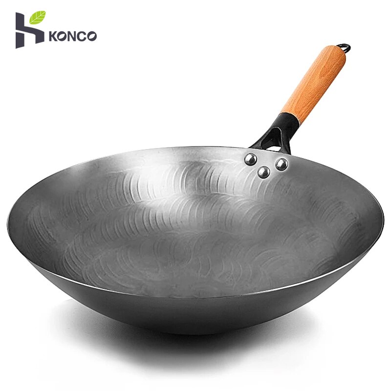 Konco – Wok chinois en fer forgé, ustensile de cuisine non revêtu, casserole à gaz Durable