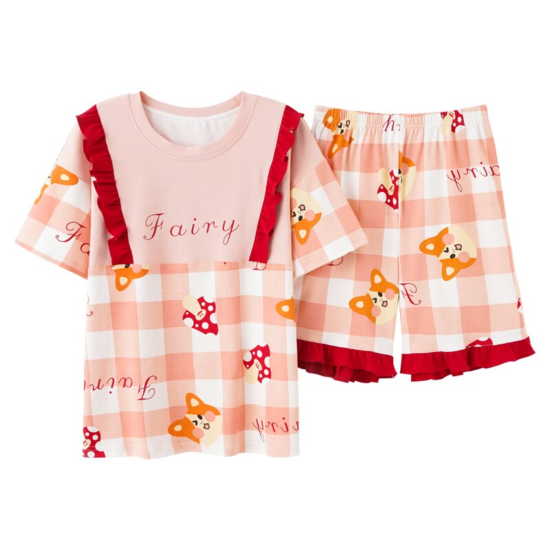 BZEL Pink Cute Sleepwear Cotton Women's Pajamas Set Sweet Female Home Suit Girls Pijamas Shorts Summer Pyjamas Comfort Nightwear