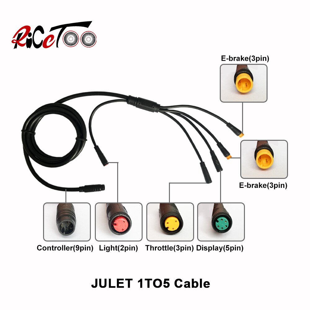 Ricetoo Julet 1T4/1T5 Waterdichte Kabel Controller/Licht/Ebrake/Throttle/Display E-Bike Kabel conversie Accessoires