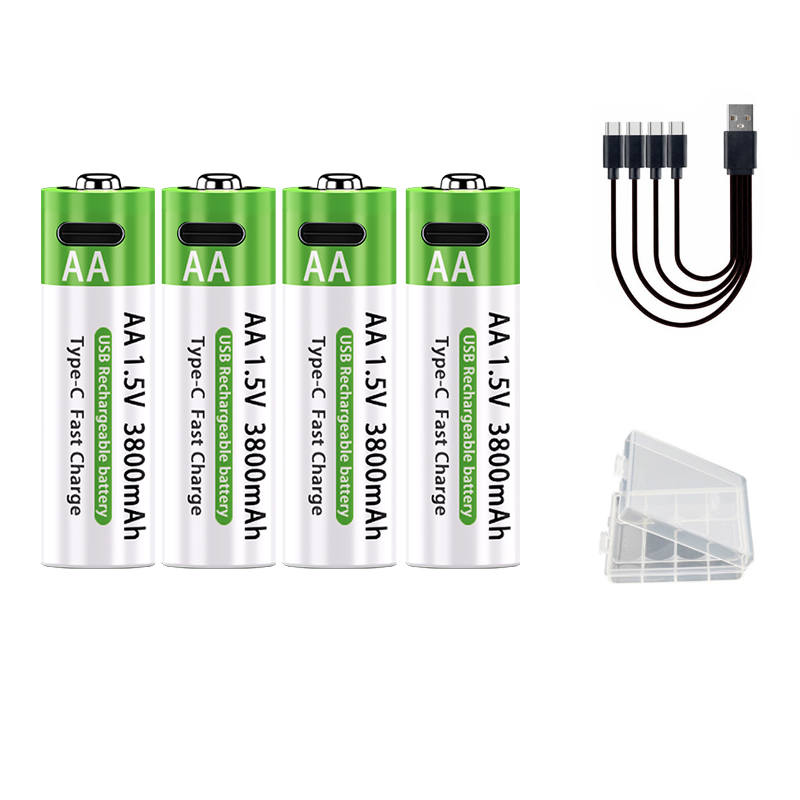 LIKEKALA Li-ion AA Rechargeable Batteries USB Lithium-ion 3800mAh 1.5V AA Rechargeable Batteries+ Data Cable and Storage Box: PURPLE