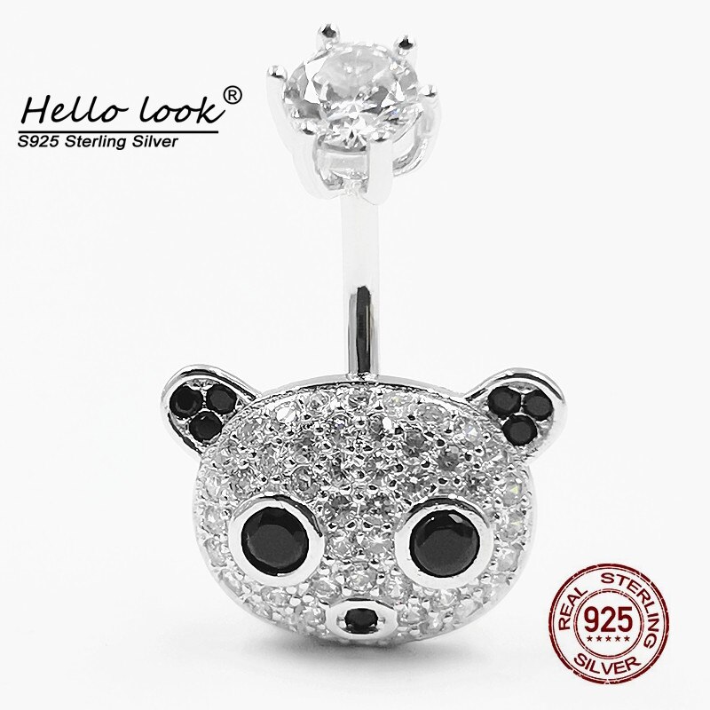 HelloLook Piercing all'ombelico in argento Sterling 925 per ragazza zircone anello ombelico gioielli penetranti per il corpo simpatici anelli di pancia Panda: 8mm