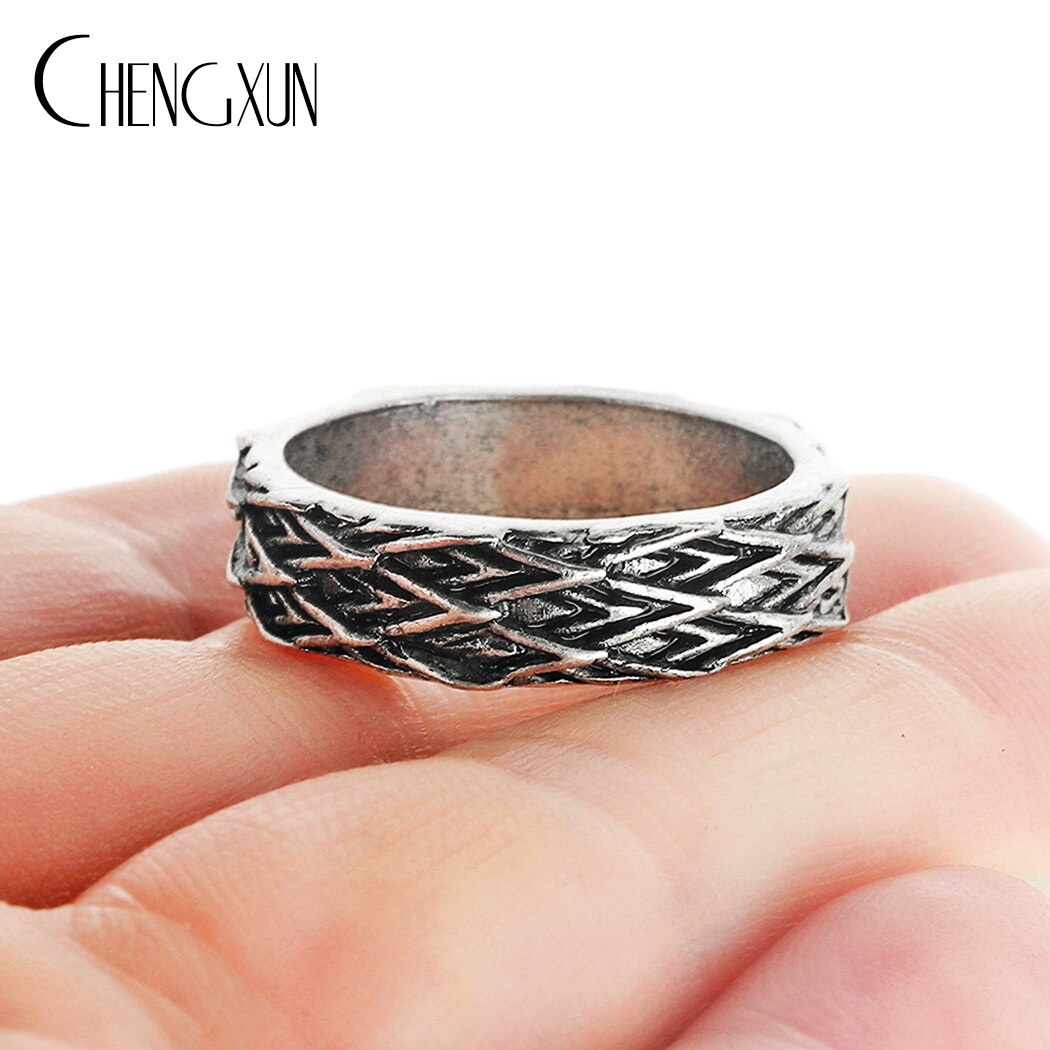 Chengxun Dragon Stijl Handgemaakte Antieke Zilveren Mannen Band Ring Punk Hip Hop Stapelbaar Biker Ring Mannelijke Vintage Mythologie Ring: 037