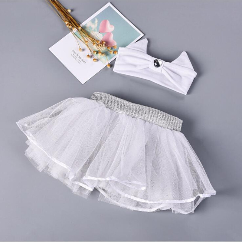 0-2T Fairy white tutu skirt European and American children sequin tutu girls gauze skirt Party wear tutu with matching headband: 3 / Skirts length 15cm