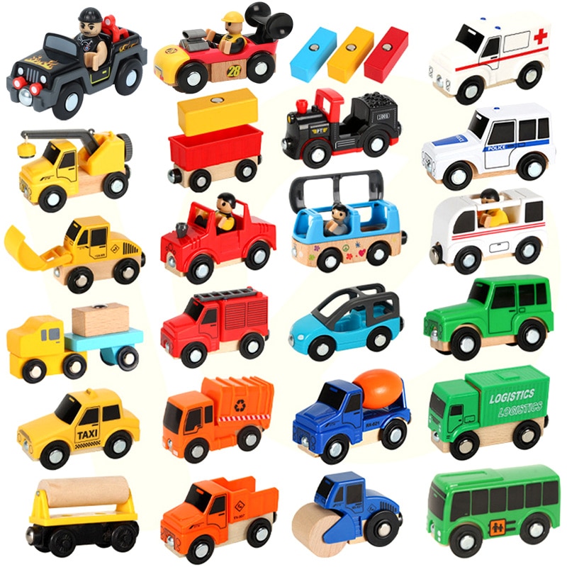 Legno Ferrovia Treno Magnetico Giocattoli di Legno Pista del Treno Accessori Elicottero Auto Camion Parti di Binari Per I Giocattoli Dei Bambini