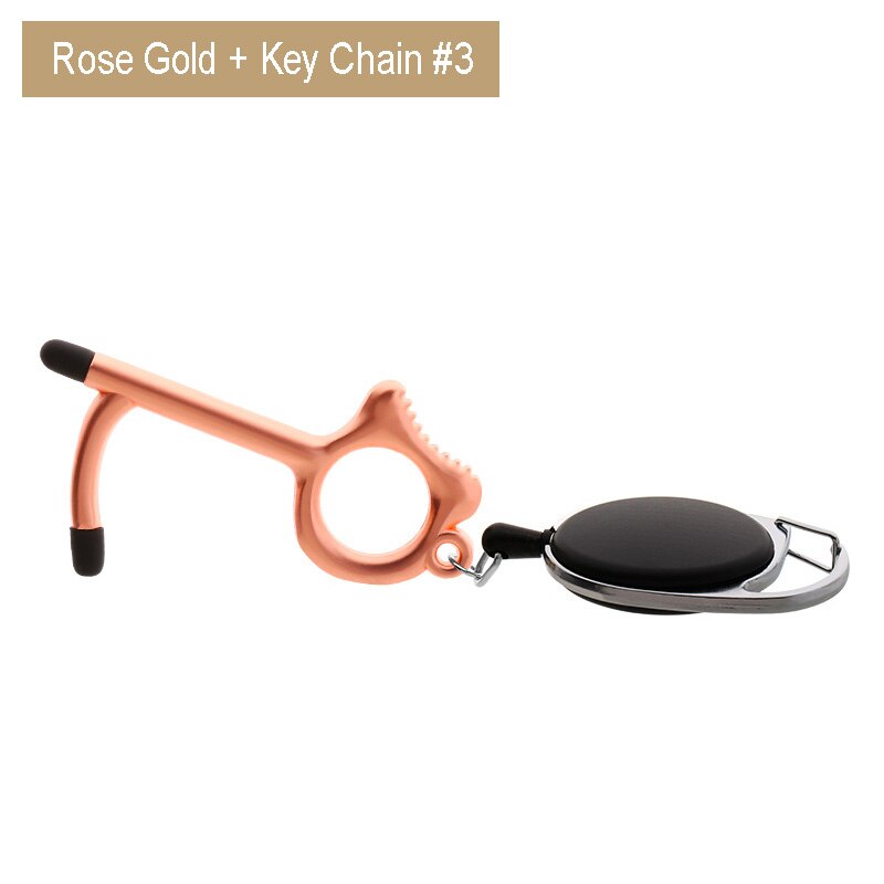10 stuks/partij edc deuropener hygiëne hand antimicrobiële touchscreen stylus pers lift gereedschap deurgreep sleutelhanger: Roségouden sleutelhanger 3