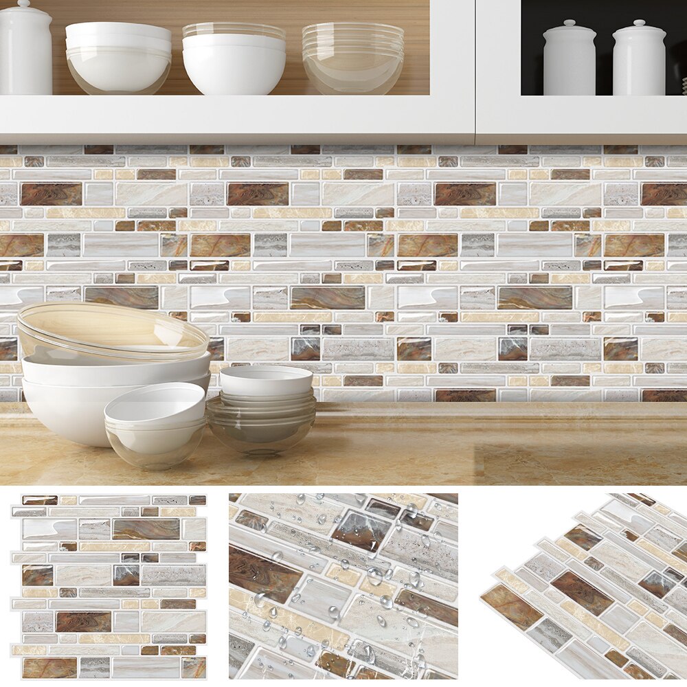 HomeyMosaic Peel and Stick Backsplash Tile for Kitchen,12"x12" 3D Wall Vinyl Stickers Subway Panel Marble