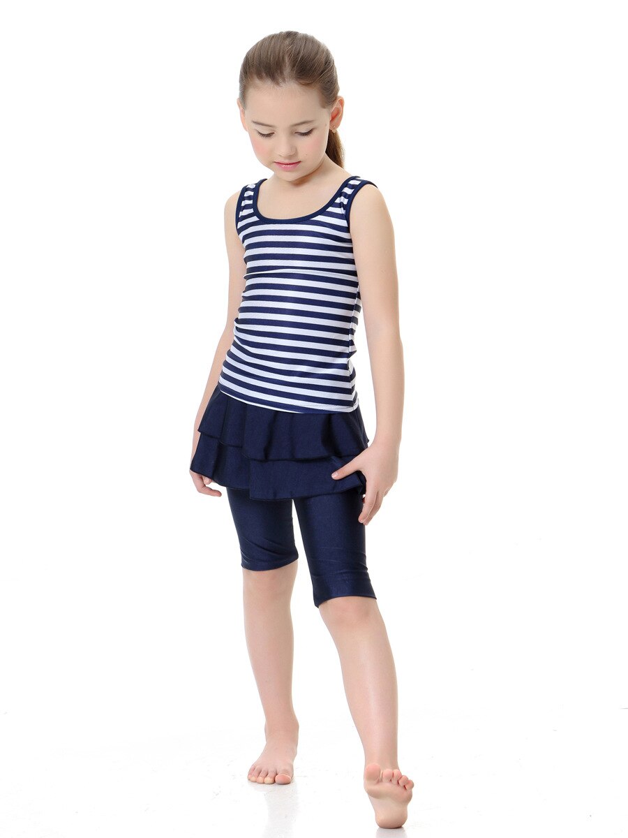 Little Girls Burkini Sleeveless Swimwear Suit Children Striped Muslim Swimsuit Islamic Swimwear Suit