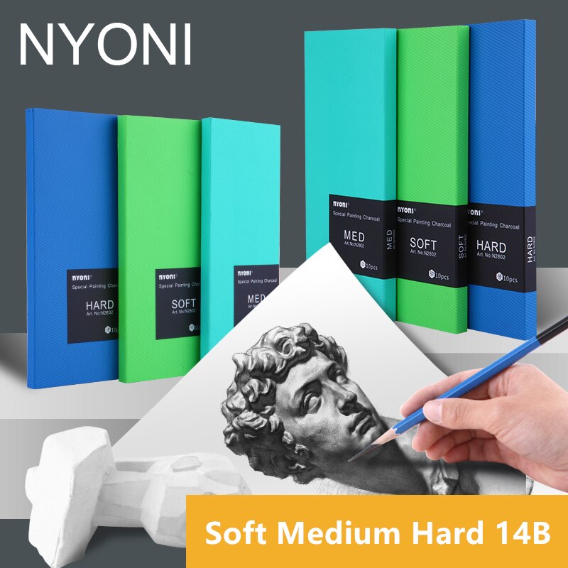 10pcs/Box Sketch Charcoal Pencil Soft Medium Hard Art Tools14B Painting Supplies Drawing Pencils N2802