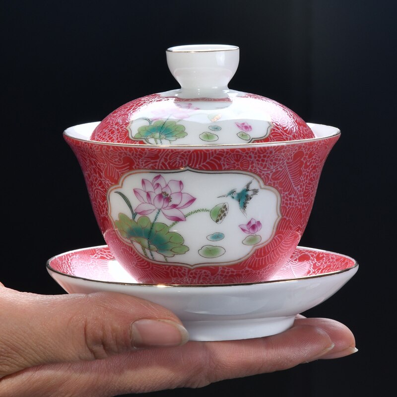 130ml farve emalje keramisk te skål kinesisk tradition gaiwan master kop kung fu te kop lotus mønster tekop porcelæn kopper