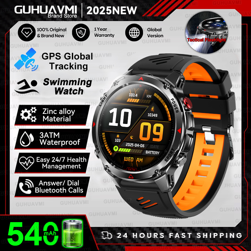 2025nuovo GPS sport Astuto Della Vigilanza Degli Uomini Bussola Altimetro Orologi Chiamata Promemoria Frequenza Cardiaca fitness 3ATM Impermeabile Smartwatch Esterno: nero